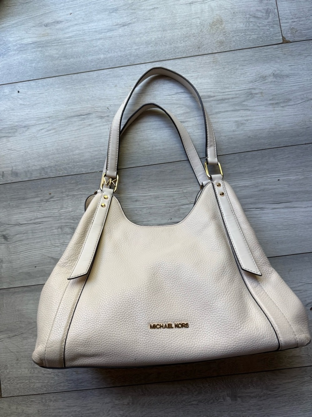 Michael Kors Cream Leather Shoulder Tote Bag ,Gold accent